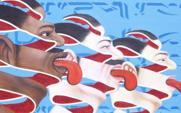 painting of people with tongues sticking out