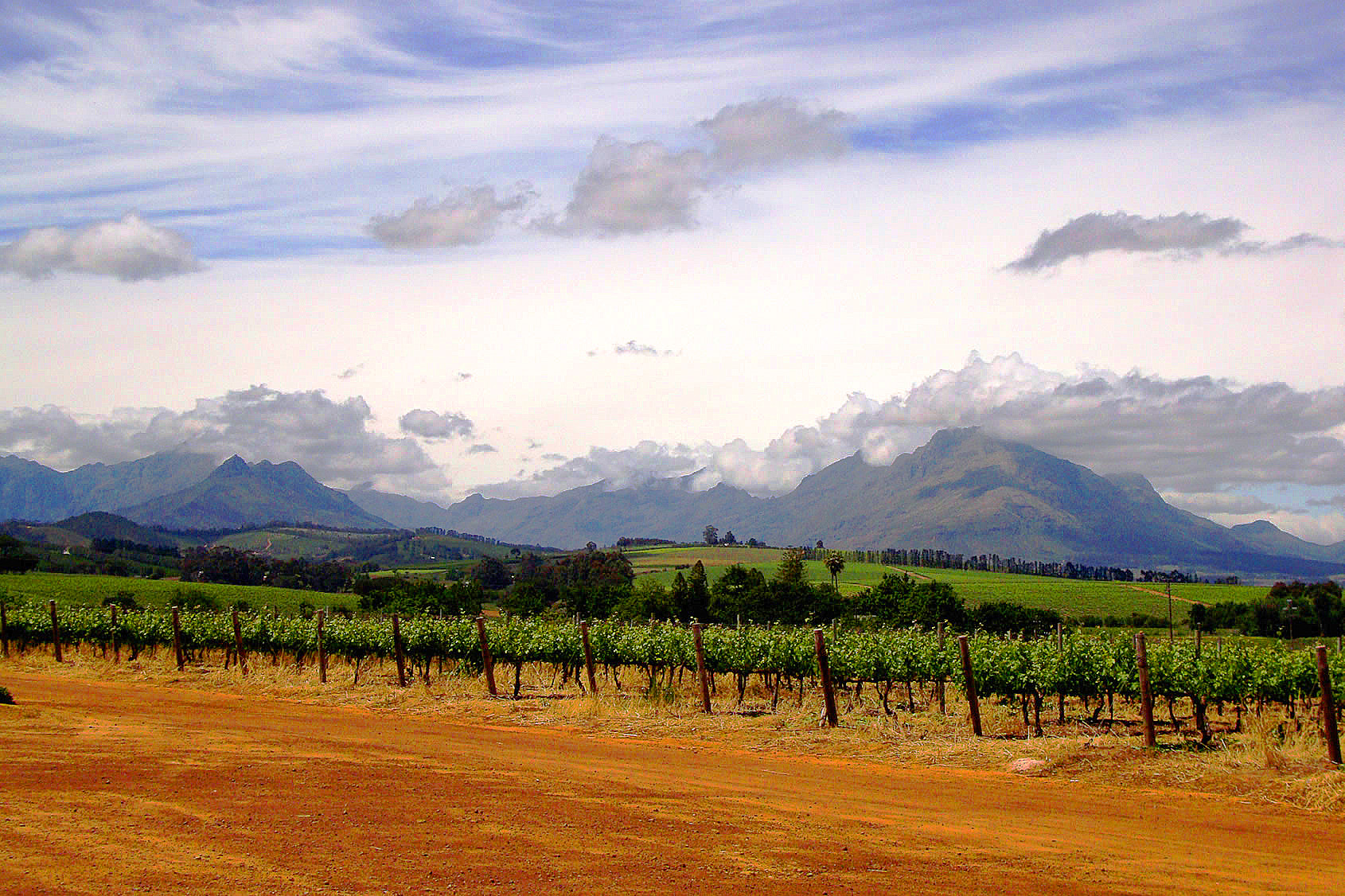 winery, red soil, mountains