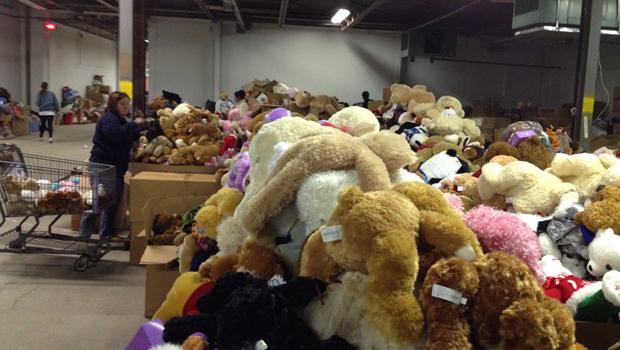 many large boxes of stuffed toys and teddies