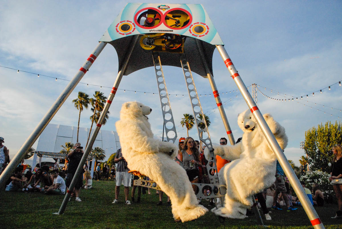 swing set, polar bear costumes