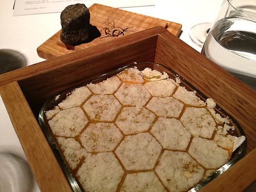 box with honeycomb-design dessert