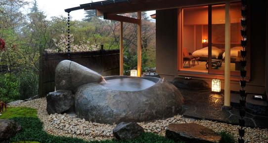 Japanese open-air stone bath