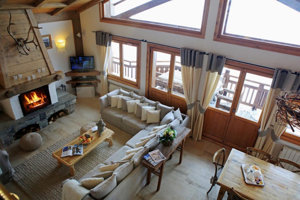 open plan livingroom of ski chalet