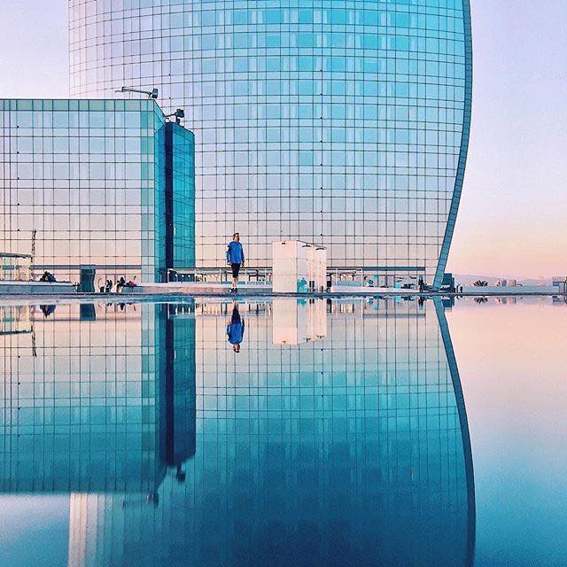 Hotel reflection in water