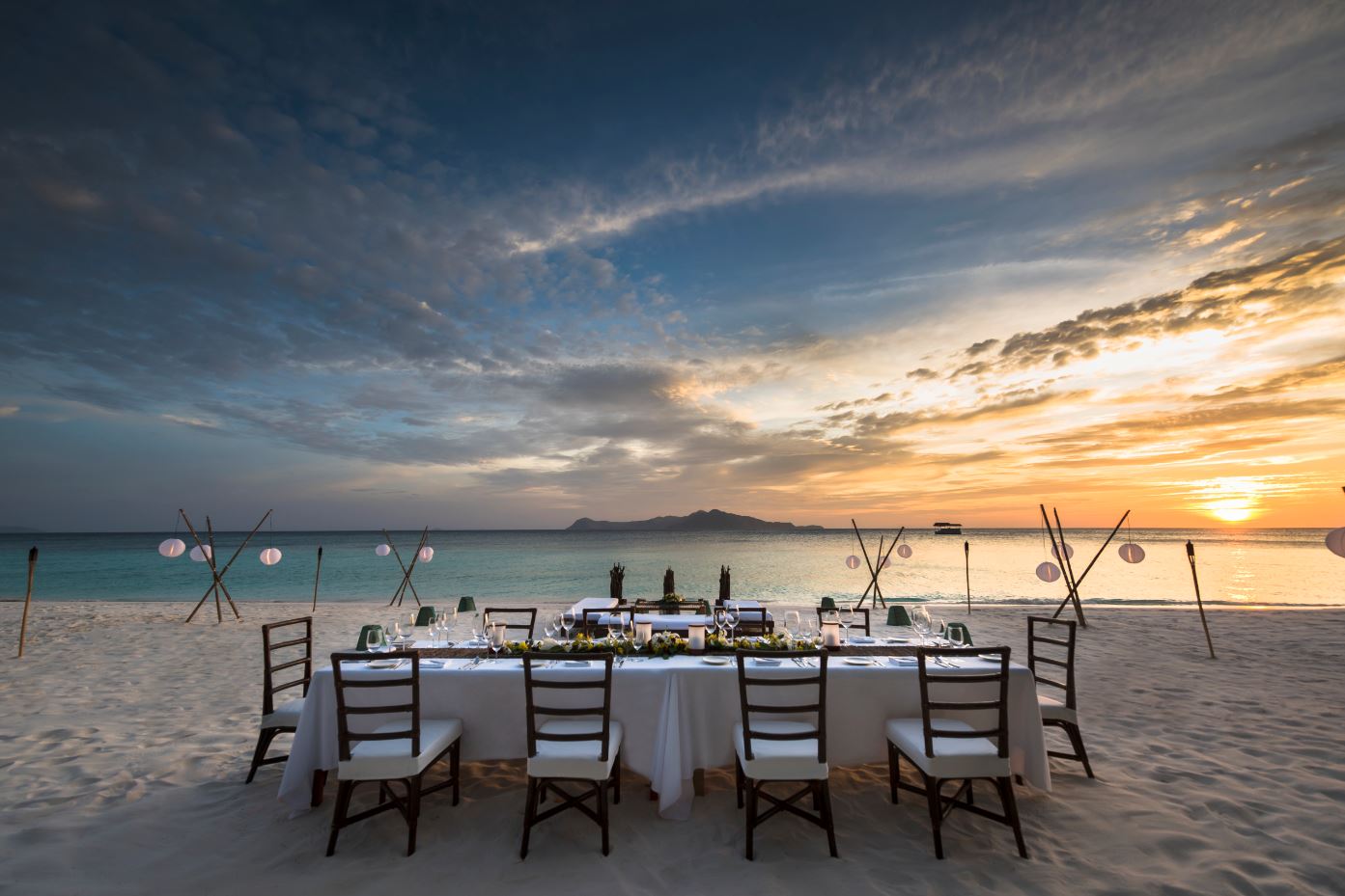 beach dining at sunset