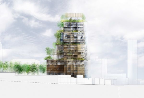 Artist's rendition of Tower with hanging gardens