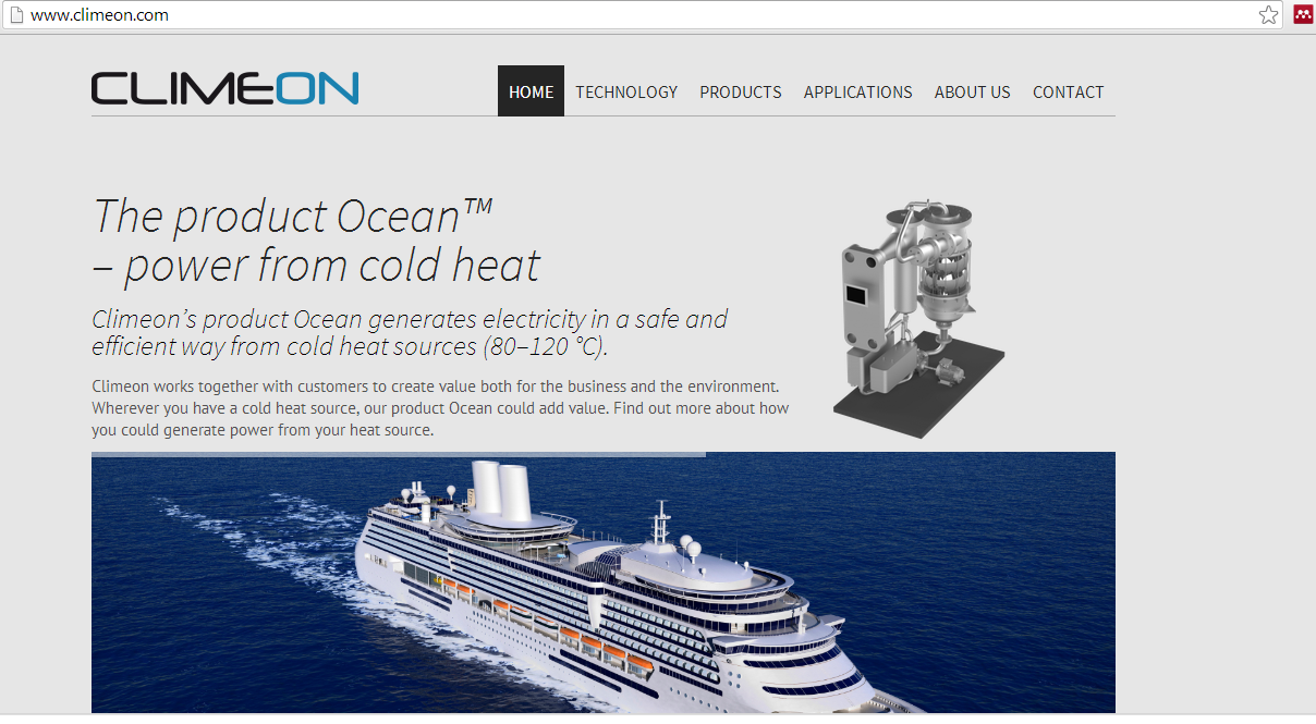 web page with cruise ship and clean energy system description