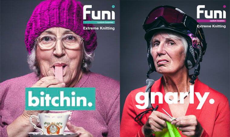 two grandmothers wearing knitted beanies