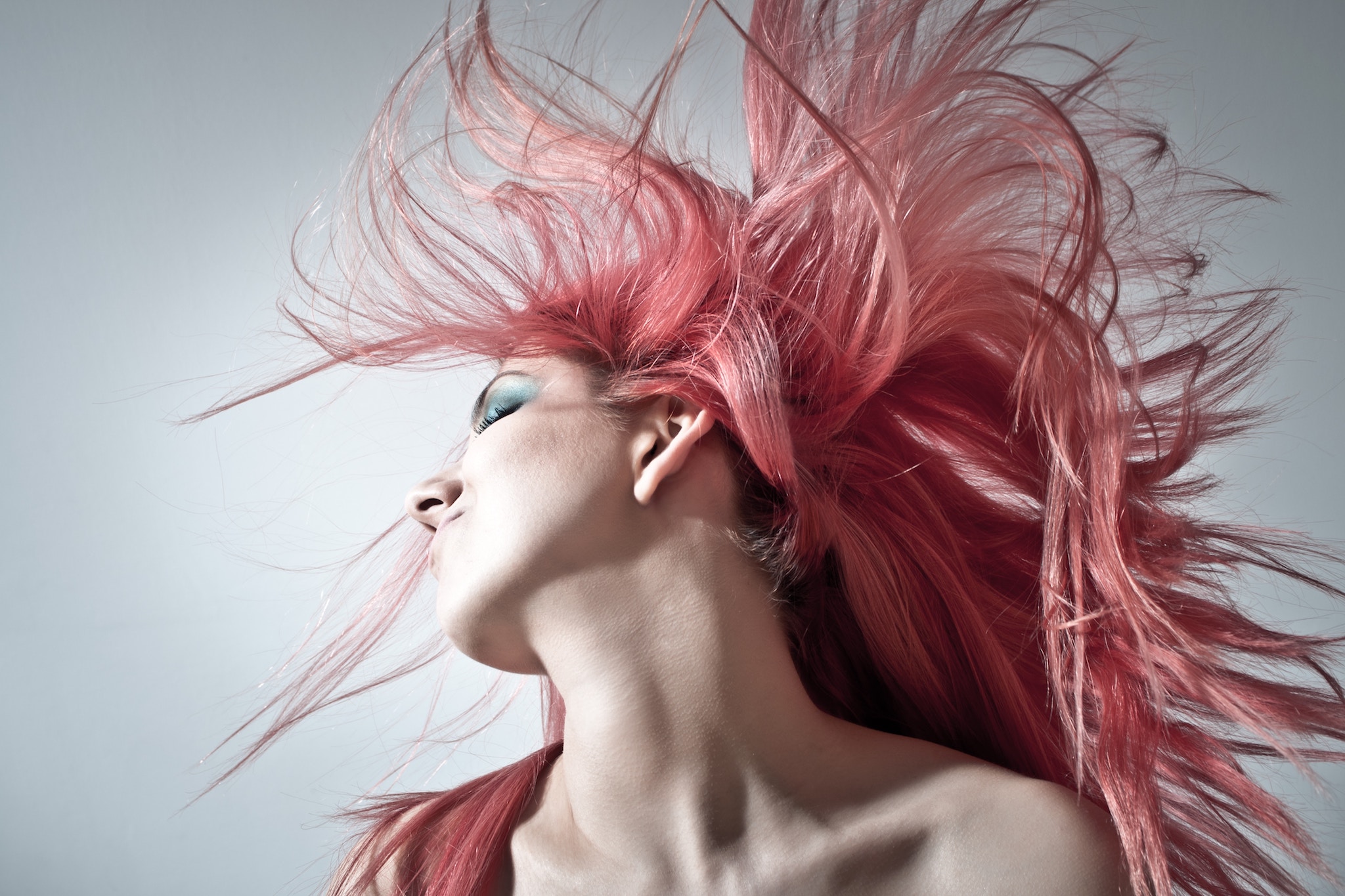 woman with long pink hair