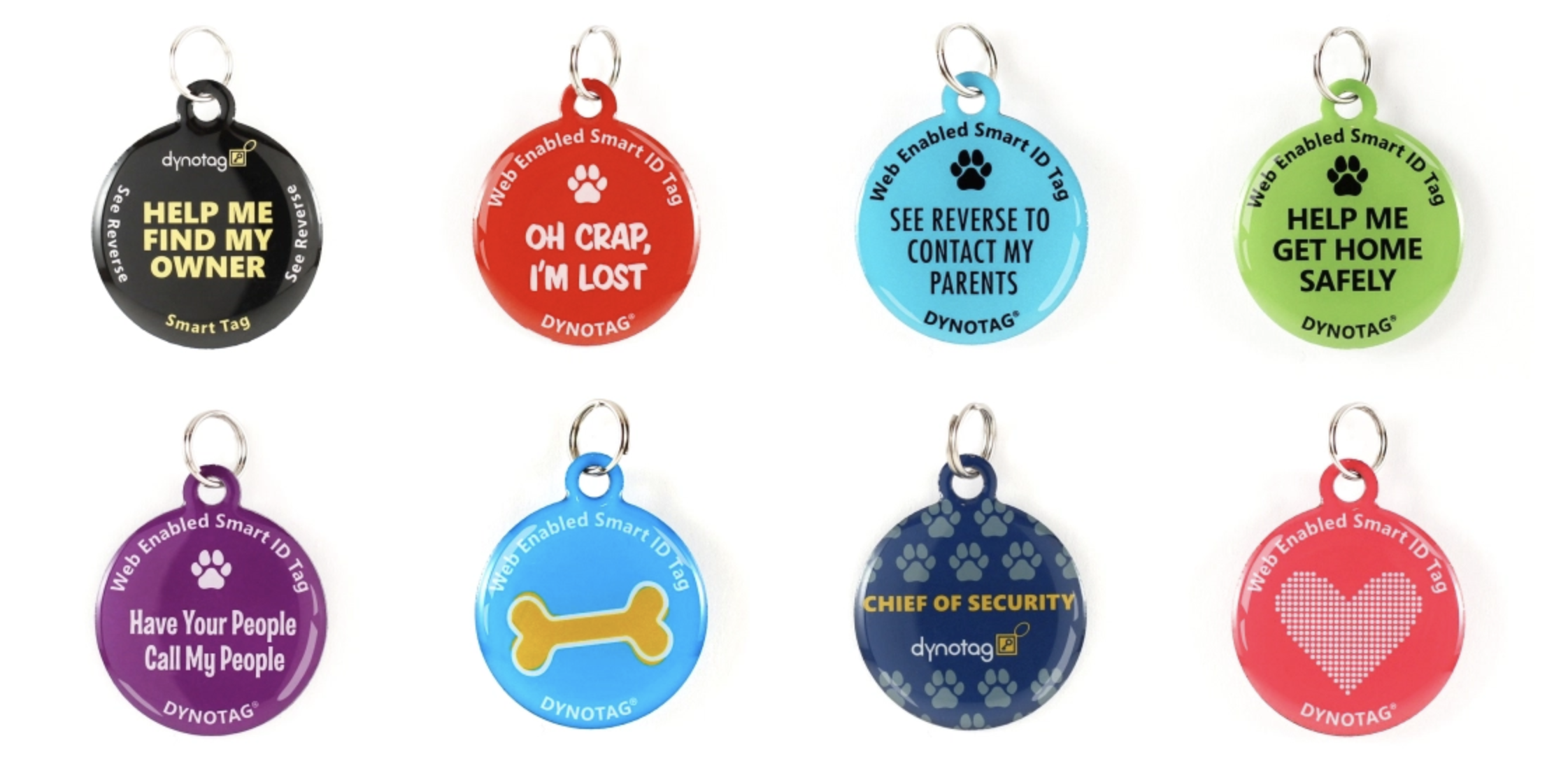 colourful round dog tags