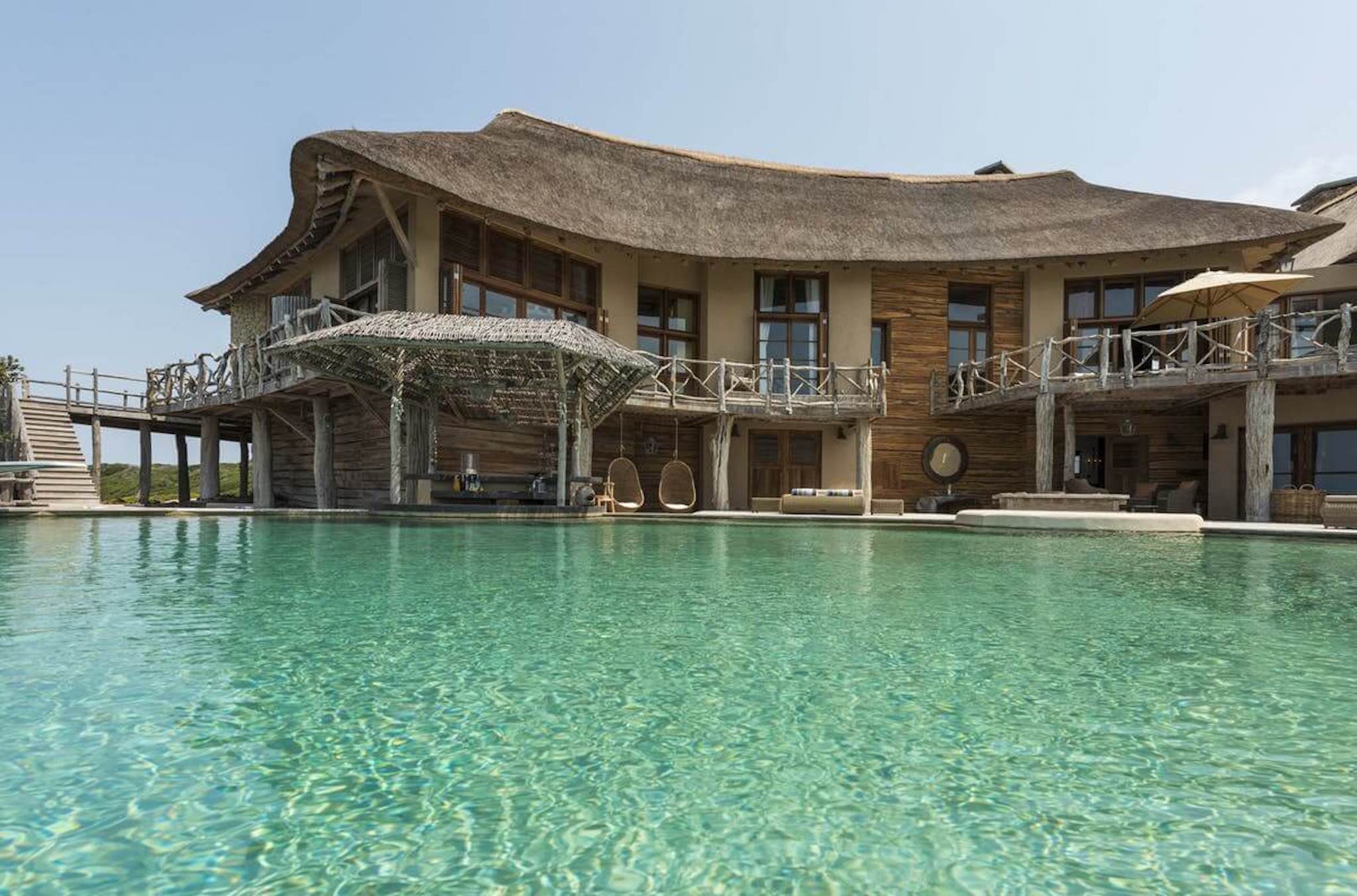 large private pool, wood and stone villa